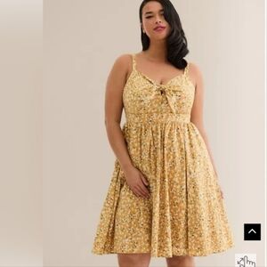 Torrid Retro Chic Mustard Yellow Floral Sleevess Swing Dress Plus Size 3X